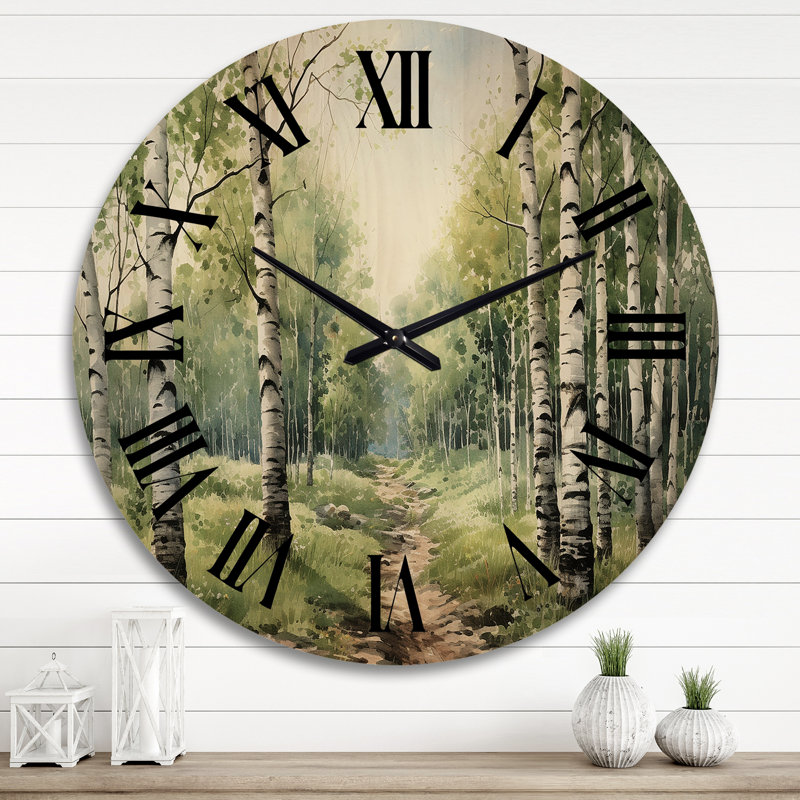 Horloge murale Birch Woods Silent Woods I - Tree Birch, Très grand