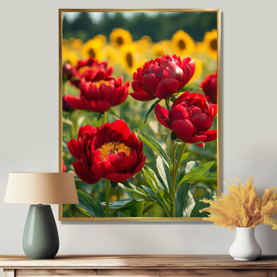 Grondin pivoines par le champ de tournesols III - pivoines, art mural