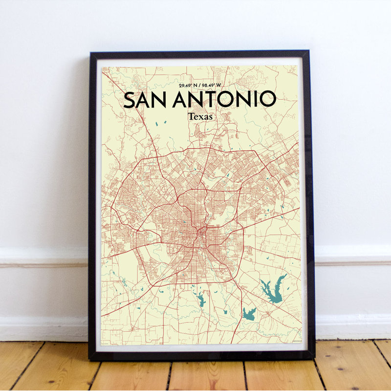 «San Antonio City Map», reproduction d'impression sur affiche en beige, H 24 po x l 18 po