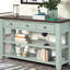 Console moderne en bois de pin massif, 48 po en bleu rétro + plateau brun, 3 tiroirs de rangement et 2 tablettes, pour le vestibule avec table d'appoint brune, conseils d'assemblage faciles-271262503