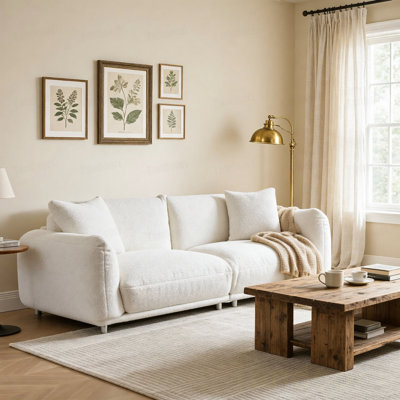 Canapé Sherpa Cloud, canapé-lit rembourré 3 places, canapé Boucle moderne avec 2 coussins, rembourrage en mousse et pieds en métal robustes pour le salon