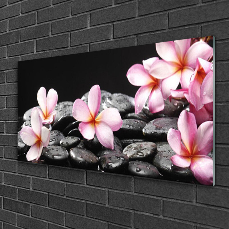 Floral Flower Stones - No Frame Print on Glass