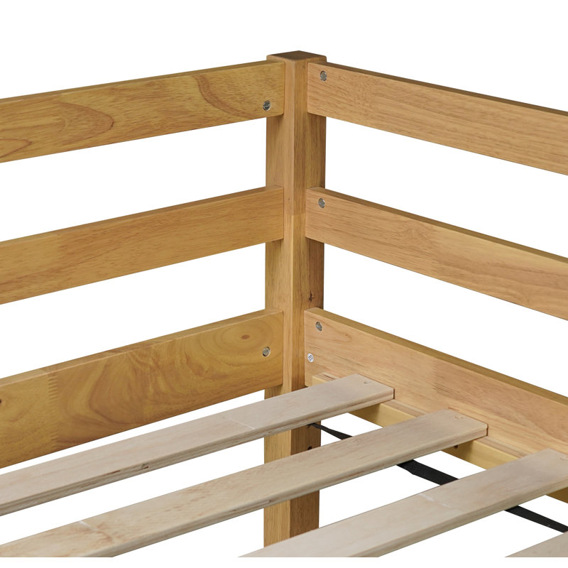 Lit mezzanine simple en bois d'hévéa avec échelle, plateforme de lattes renforcées, Naturel