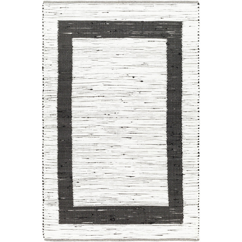 Tessica rayé tissé à plat à la main recyclé P.E.T. Tapis blanc / noir, Rectangle 8 pi x 10 pi