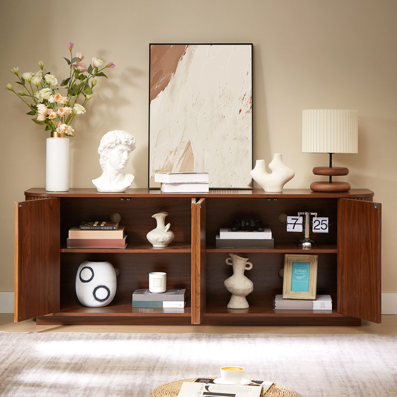 Meuble télé avec buffet à motif ondulé et armoire à rayures verticales en bois pour cuisine / chambre à coucher / vestibule
