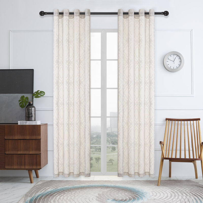 Panneau de rideau simple diaphane avec œillets Meza, Huître, L 52 po x L 120 po