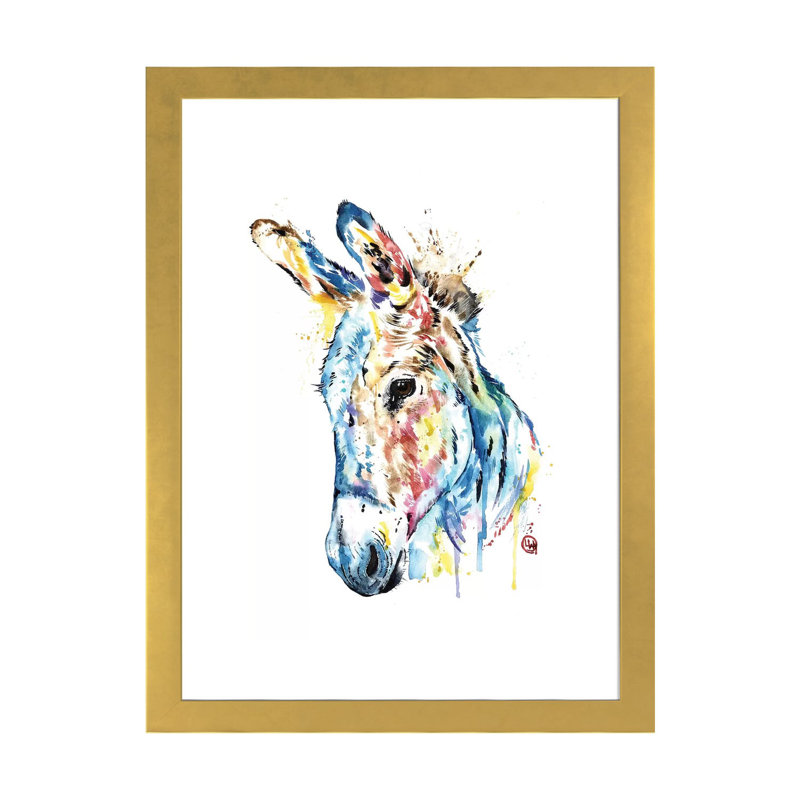 «Donkey» par Lisa Whitehouse - impression d'art graphique, H 24 po x l 16 po x P 1 po, Papier encadré doré, Blanc