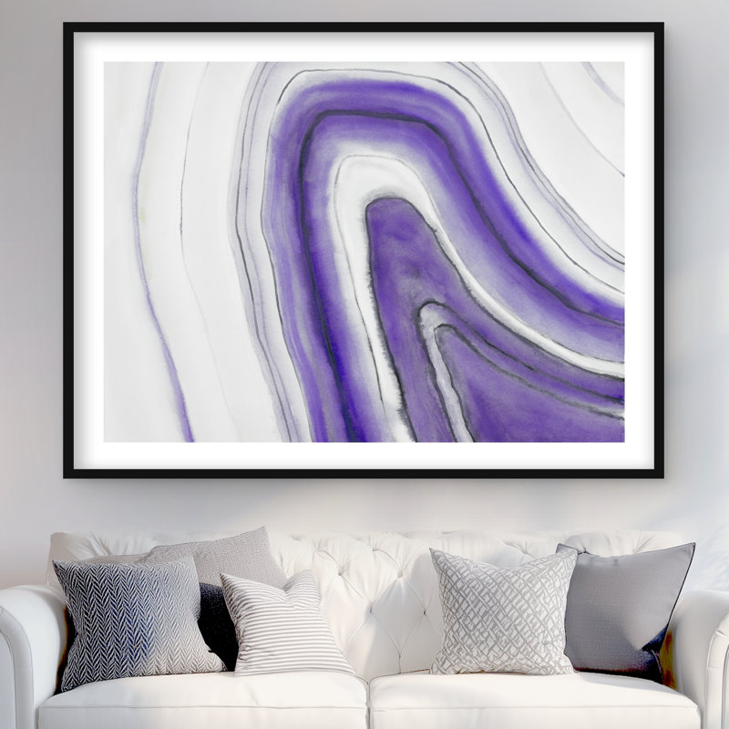 Purple Round Geode - Framed Matted Print for Home Decor, Black