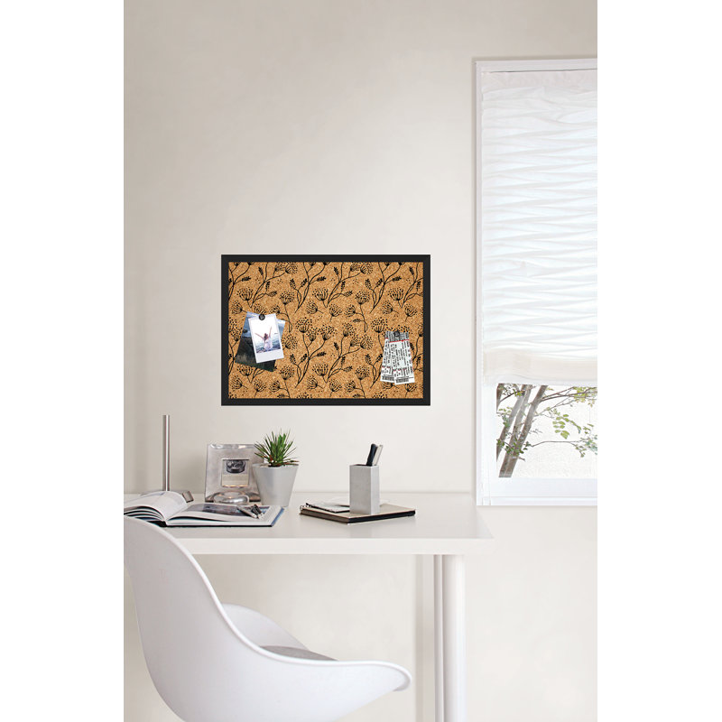 Floral Branch Black Printed Corkboard