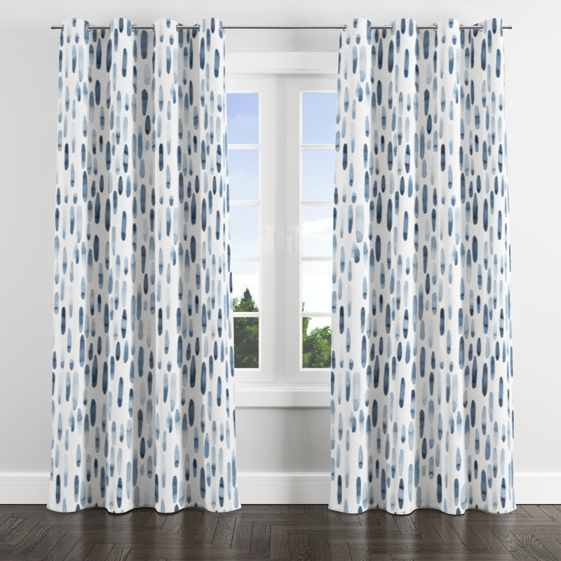 Abstract Blackout Curtains - Modern Dash Flow Silver Blue Grommet Curtain - 1 Panel, 52" W x 84" L, Silver Grommets