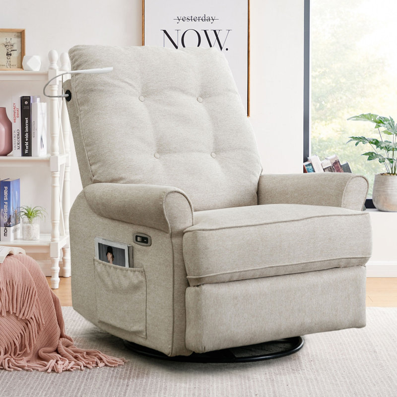 Fauteuil inclinable rembourré Chavonne, Lin crème