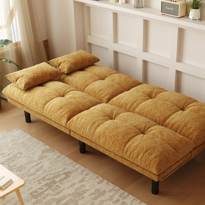 Futon Sofa Bed Convertible 70 Inch Solid Wood Couch For Living Room, Chenille Fabric, 2 Cushions