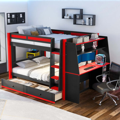 Multifunctional Bunk Bed with Integrated LED Lighting and Space-Saving Design