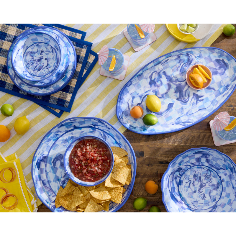 Blue Marble Check Melamine Large Platter