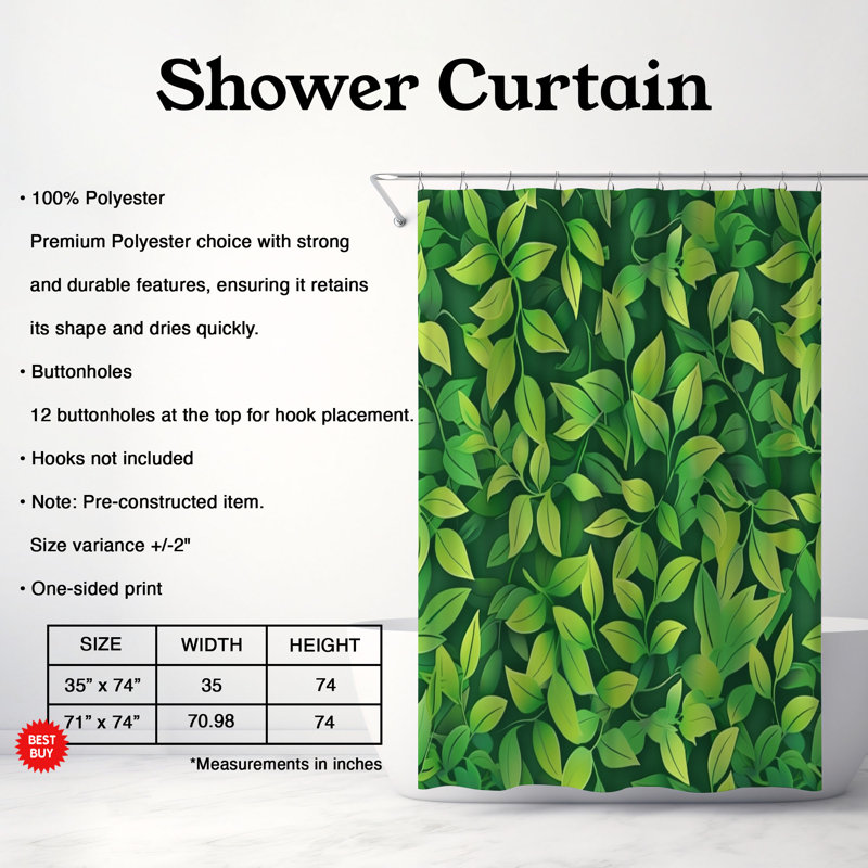 Rideau de douche Green Blooms - Premium, H 74 po x l 71 po