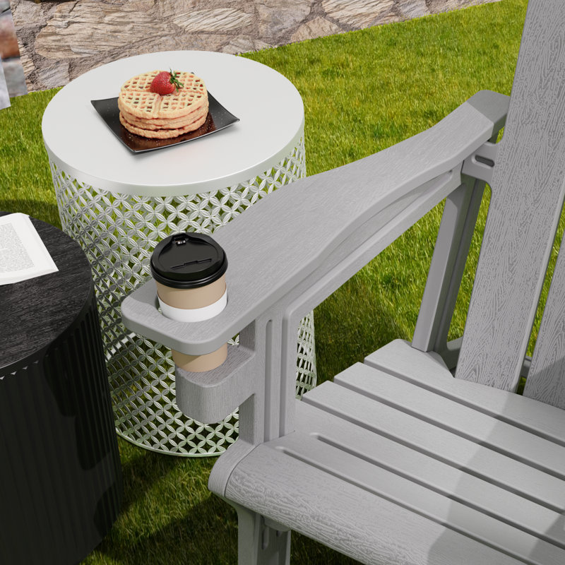 Four in a set Adirondack Chair with Cup Holder All-Weather Reclining Chair for Patio Deck Backyard and Poolside, Gray