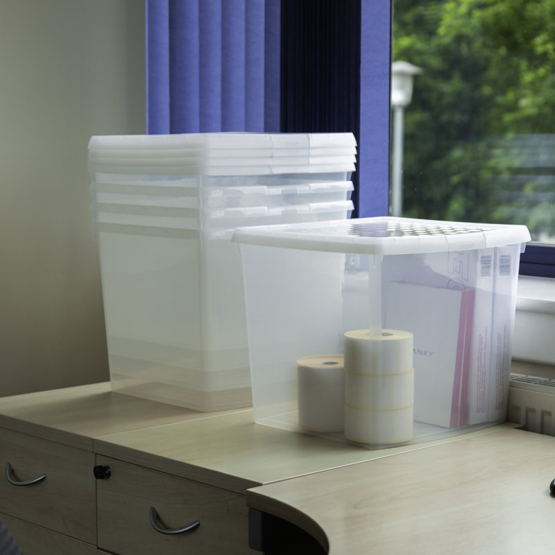 Clip 37L Square Plastic Storage Boxes with Secure Clip Lock Lids. L:39.5 x W:39.5 x H:33.5cm Clear/Clear/Clear
