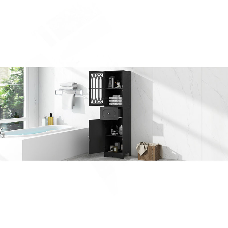 Tall Bathroom Cabinet, Freestanding Storage Cabinet With Drawer And Doors, MDF Board, Acrylic Door, Adjustable Shelf, Black