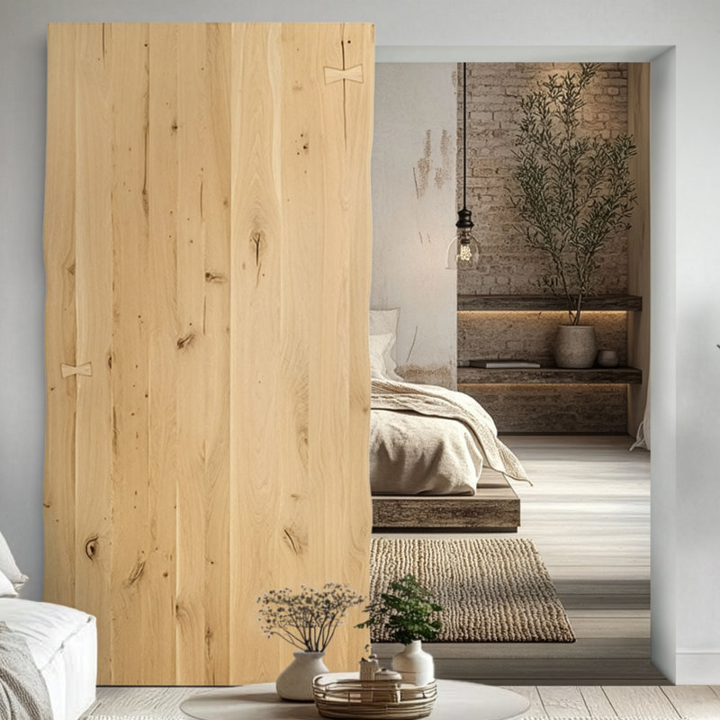 Solid Oak Barn Door With Invisible Sliding Hardware, Untreated Wood