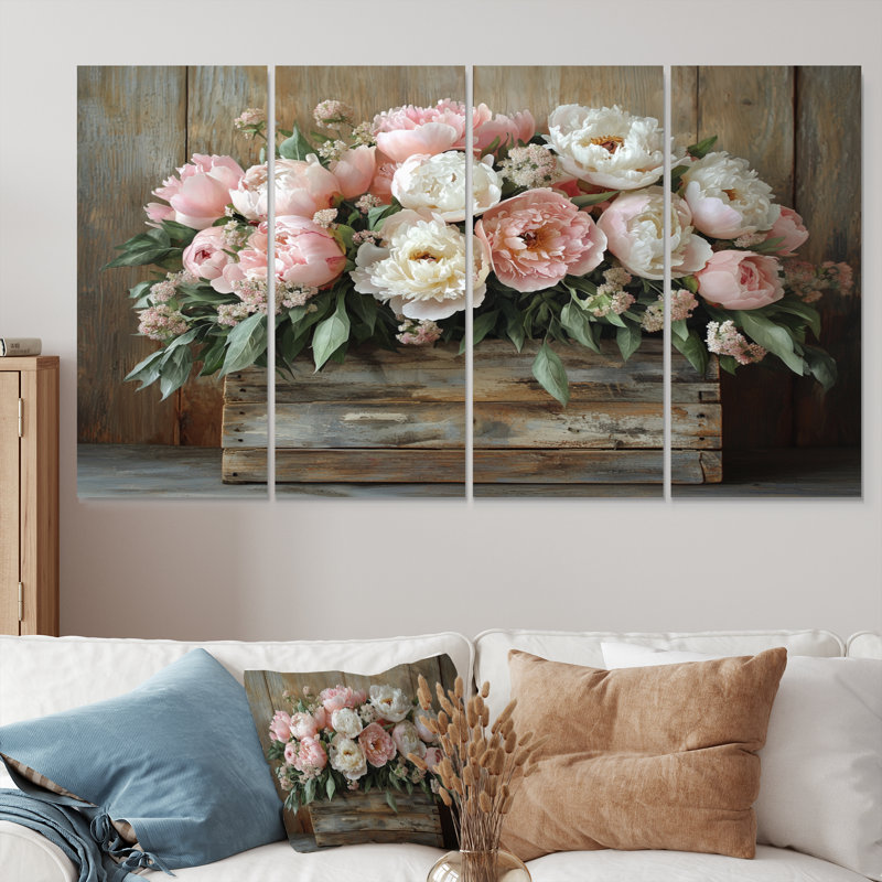 Farmhouse Chic Bouquet II - Chic Art - Ensemble de décorations murales traditionnelles, H 32 po x l 64 po, 4