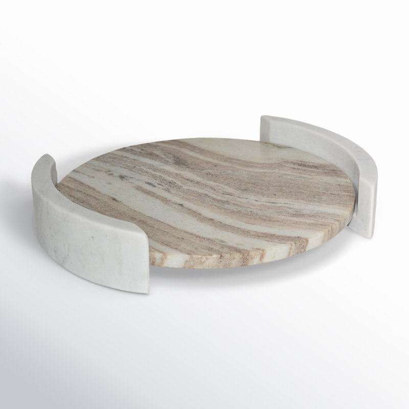 Round Marble Decorative Tray – Modern Coffee Table Tray - Perfect to Decorate an Ottoman, Vanity, or Entryway Table, 14"x12"