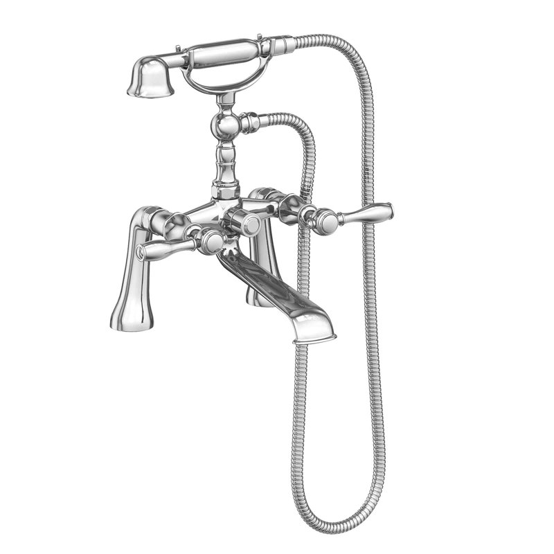 Victoria Deck Mount Exposed Tub & Hand Shower Set, Lever Handle, Polished Chrome