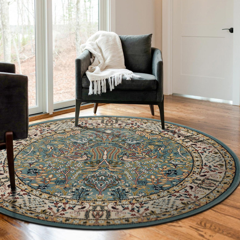 Jackson Oriental Blue Area Rug, Round 6'1", Blue