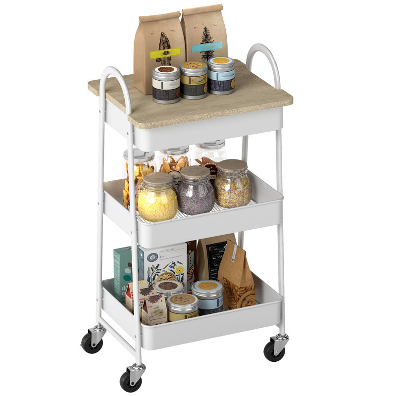 Kitchen Cart, Oak Wood/White