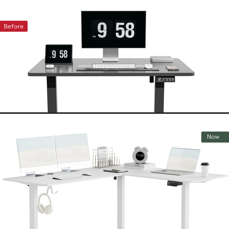 White Carbon Fiber L-Shaped Adjustable Standing Desk with USB Port