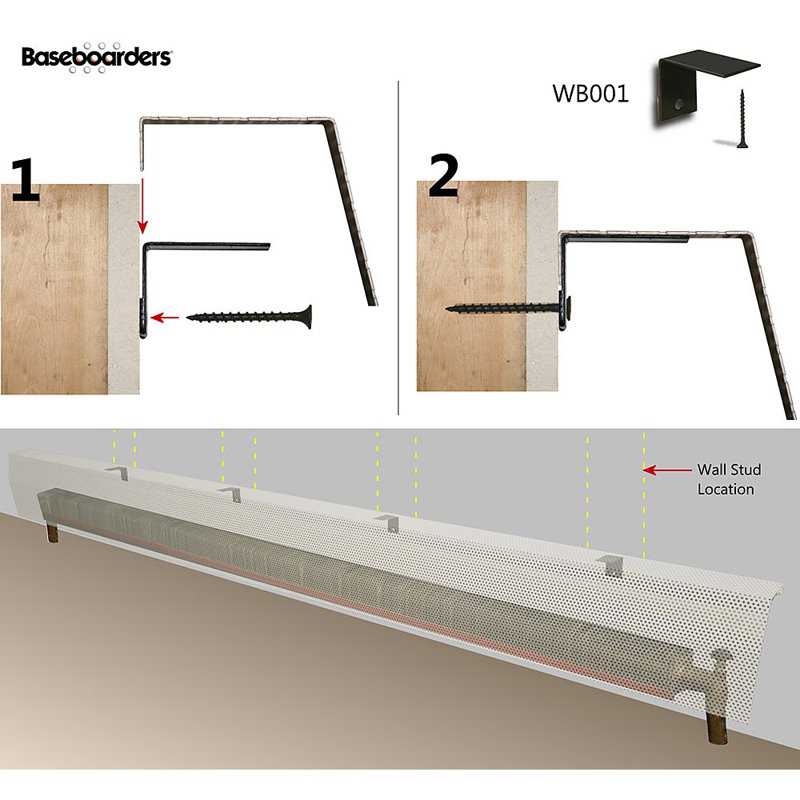 White Galvanized Steel Slip-On Baseboard Heater Wall Bracket