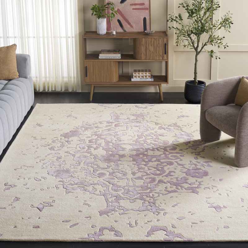 Laine touffetée à la main Fifth Avenue 751; Viscose Tapis abstrait en coton lavande / ivoire, Rectangle 8 pi x 10 pi
