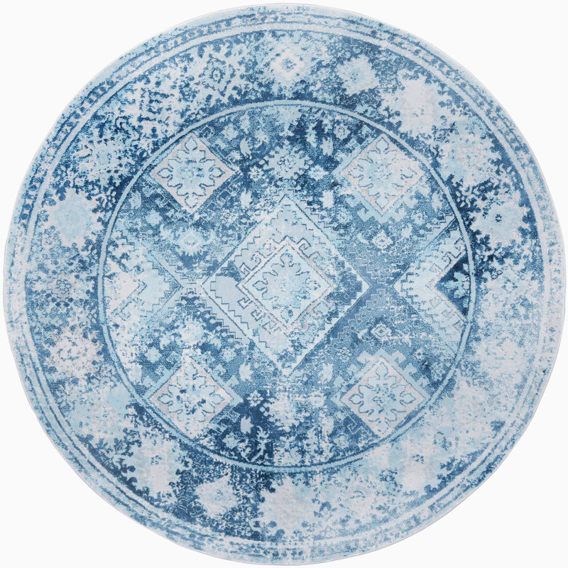 Tapis bleu Mahn Southwestern, Rond 7 pi 10 po