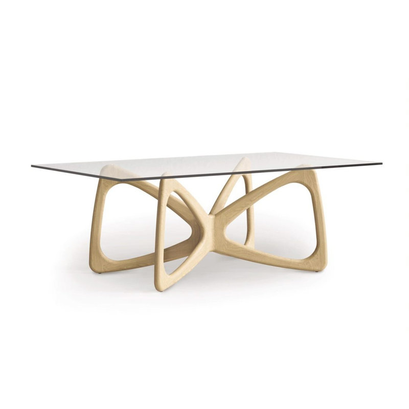 Butterfly Dining Glass Top Table, 30"H x 84"L x 48"W, Natural Oak