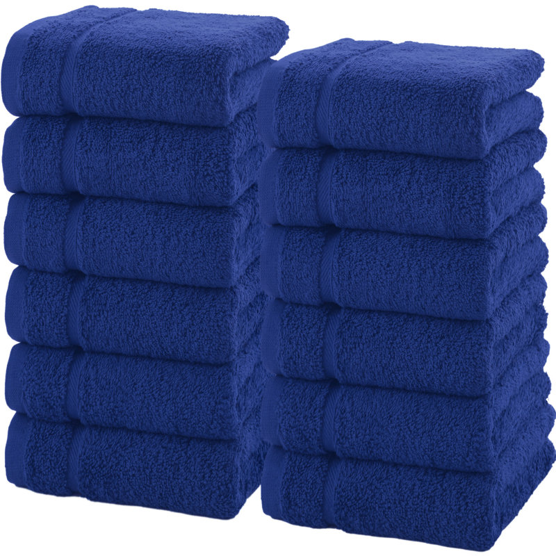 12-Pack Turkish Cotton Washcloth Set, 13x13 Inch 600 GSM Face Towels, Royal Blue