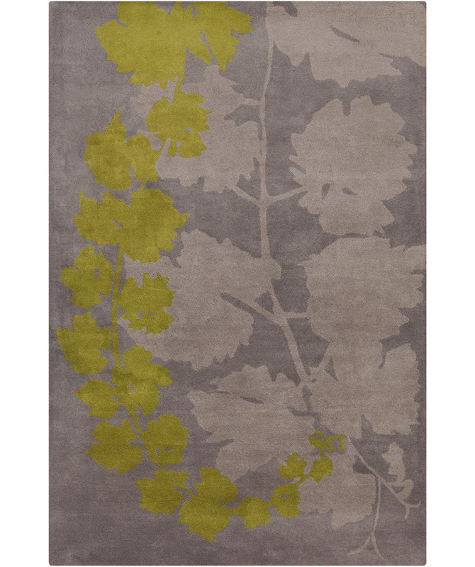 Tapis vert olive à motif floral traditionnel en laine touffeté à la main Billerica, 5 pi x 7 pi 6 po