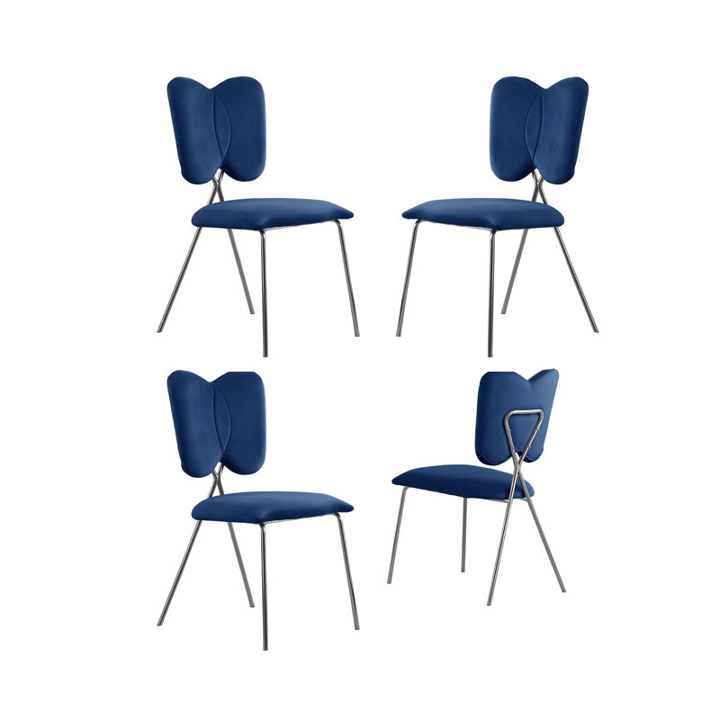 Chaises d'appoint en velours à oreilles, Argent, Bleu marine