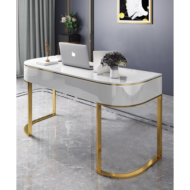 Luxury Sintered Stone Tabletop Writing Desk with Metal Base, 29.53" H x 55.12" W x 23.62" D