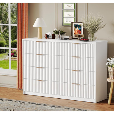 Commode cannelée 8/9 tiroirs avec poignée en métal, commode moderne pour chambre à coucher et salon