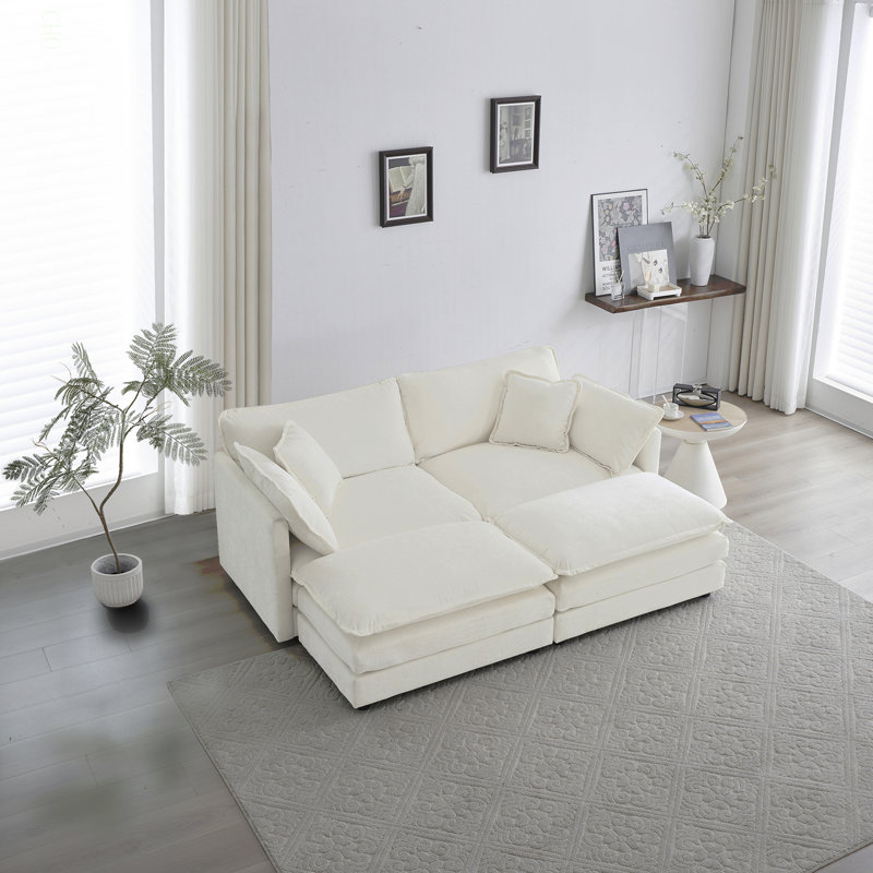 Jeffers Chenille Fabric Upholstered 4-Piece Sectional Sofa, White Chenille, 33" H x 76.7" W x 35" D