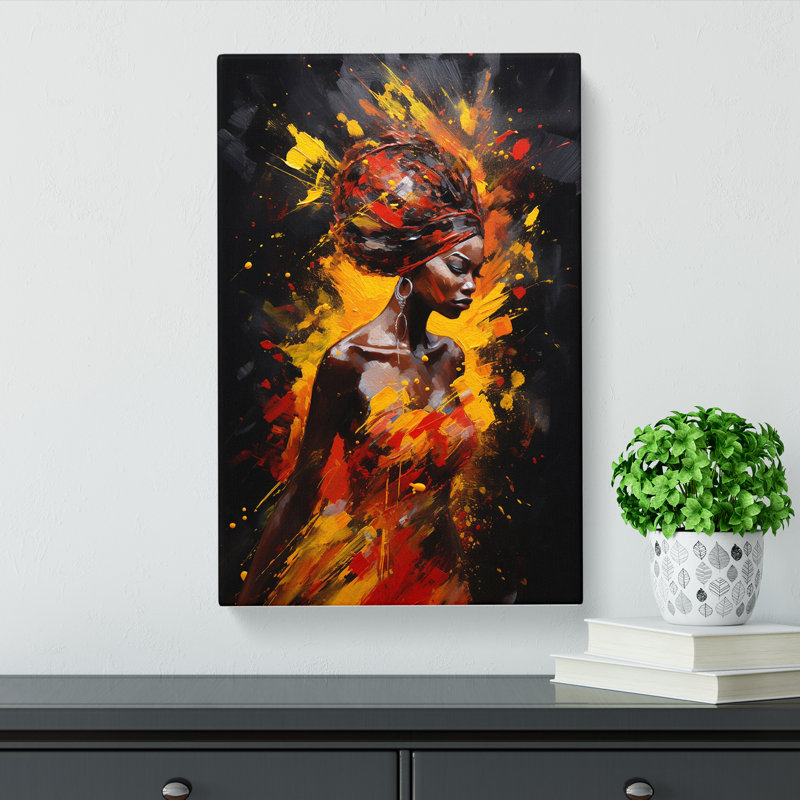 African Woman Action Painting - Print, 50cm H x 35cm W x 3cm D