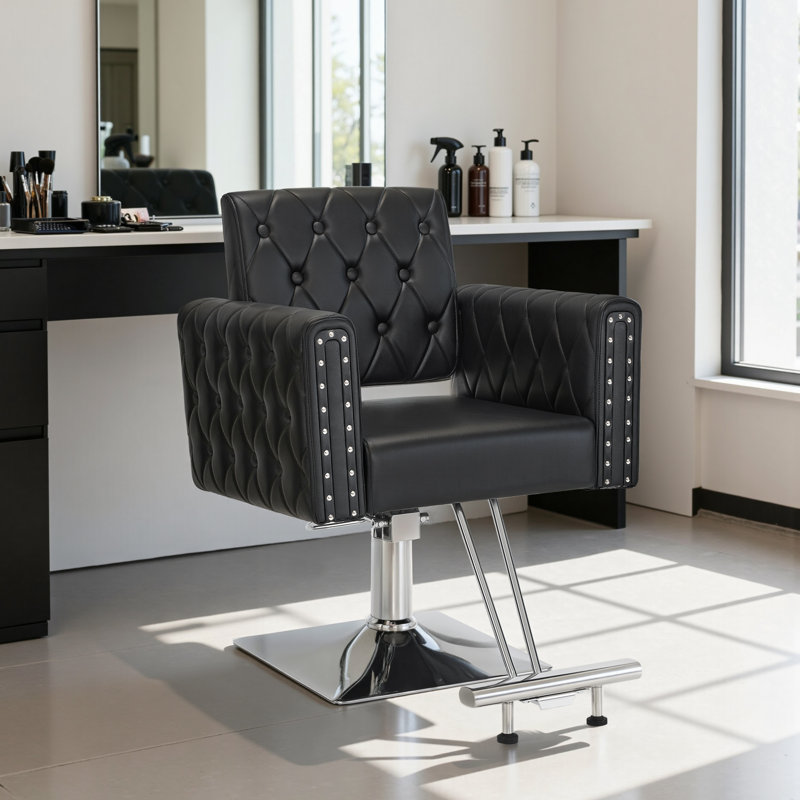 Fauteuil de coiffeur hydraulique à hauteur réglable, fauteuil de salon pivotant avec garniture cloutée