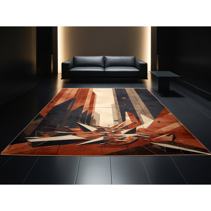 Tapis brun moelleux moelleux et moelleux à motif de dystopie de scène de marché - reliure brun clair, 7 x 9