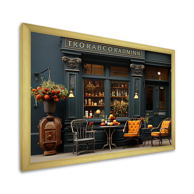 Photographie de café français - art mural France, Cadre doré simple, H 30 po x l 40 po x P 1,5 po
