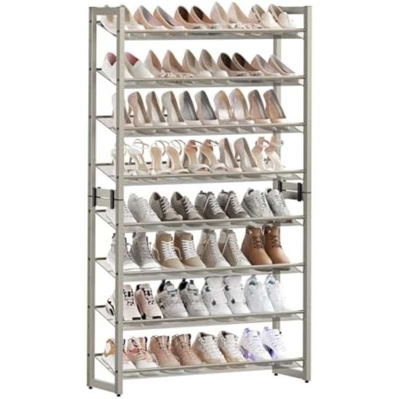 Shoe Rack, 8-Tier Shoe Organizer, Metal Rack For Garage, Set Of 2, 4-Tier Stackable Shelf, With Adjustable Flat Or Angled Shelves, 32-40 Pairs, Cappuccino Beige