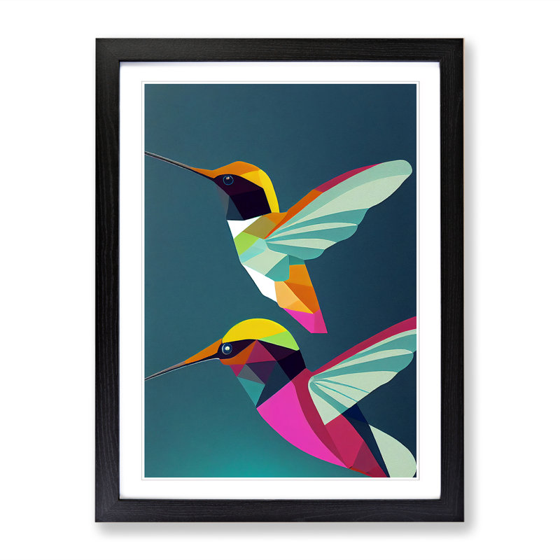 Anneliesse Hummingbird Geometric - Picture Frame Print, 64cm H x 46cm W, Oak