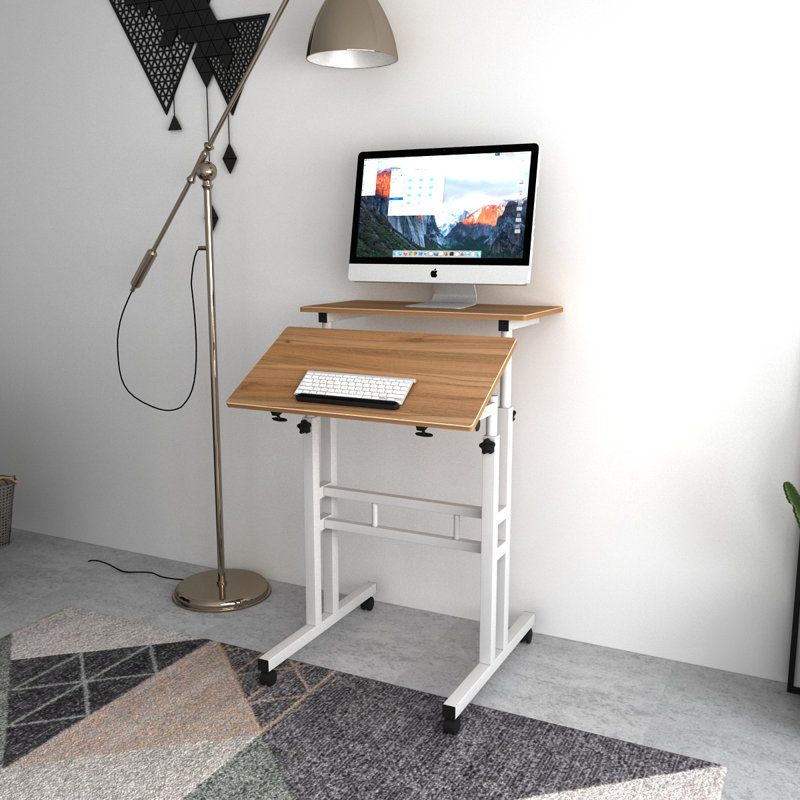 Crumpton Adjustable Metal Base Desk, Oak