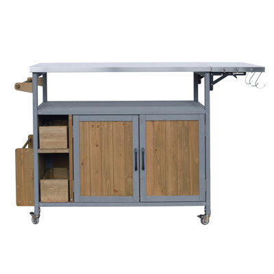 Farmhouse Wood Kitchen Islands Rolling Cart, Mobile Bbq Station