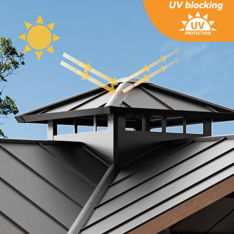 Wedgewood 12' x 12' Premium Cedar  Wood Framed Hard Top Patio Gazebo With 2-Tier Metal Gable Roof
