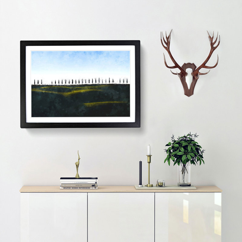 Tuscany Fields in Siena Italy - Picture Frame Painting Print, Black Framed, 45cm H x 63cm W x 2cm D