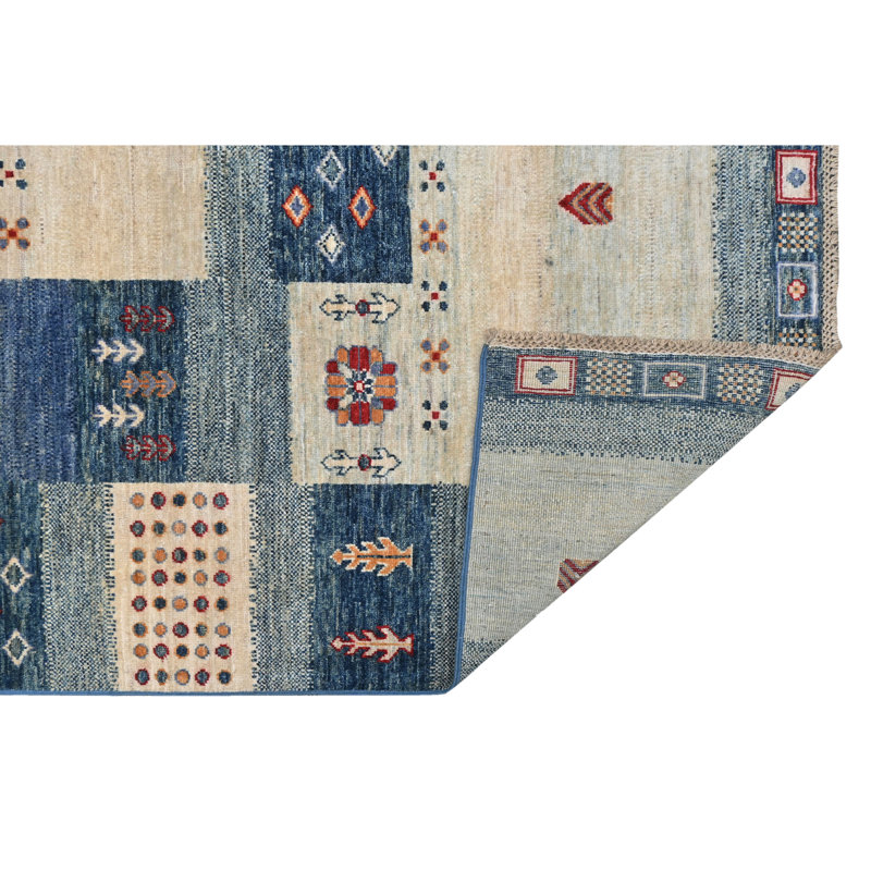 Tapis bleu noué à la main de haute qualité